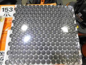 Penny Round Nero 12.32 in. X 11.38 in. X 6mm Porcelain Mesh-Mounted Mosaic Tile (14.4 Sq. Ft.  Case)