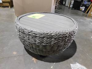 Hampton Bay Megan Grey Round Resin Wicker Outdoor Coffee Table