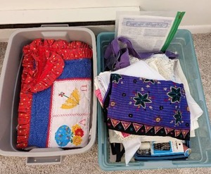 lot 107 image: 2 Bins of Fabric and Misc. Supplies