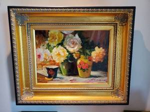lot 311 image: Framed Original Oil-On-Canvas Floral Scene