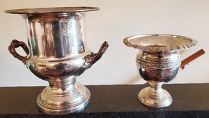 lot 338 image: Two Silver Plated Urns