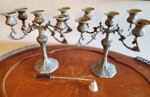 lot 360 image: Pair Of Pewter Candleholders And A Candle Snifter