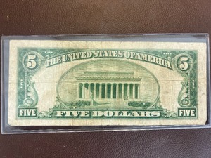 1934 GREEN SEAL $5 BILL
