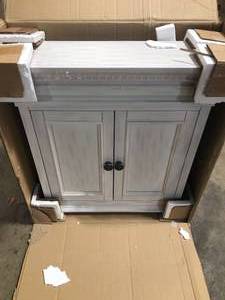 lot 47 image: Home Decorators Collection Cailla 26 in. W x 28 in. H Wall Cabinet in White Wash Customer Returns See Pictures