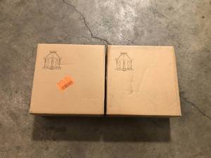 lot 48 image: 2 Lots of LNC Modern Farmhouse Brown Drum Semi Flush Mount 3-Light Faux Wood Textured Candlestick Bedroom Living Room Ceiling Lighting  Customer Returns See Pictures