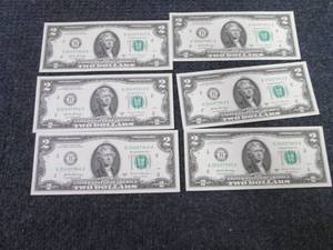 6 Sequential Uncirculated US $2 Bil...