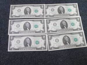 6 Sequential Uncirculated US $2 Bil...