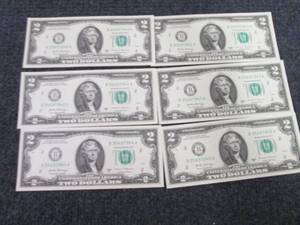 6 Sequential Uncirculated US $2 Bil...