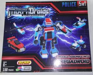 lot 392 image: BLOKKO Morph Droids Police 5 in 1. 4  Models Assemble  into a Megadroid.