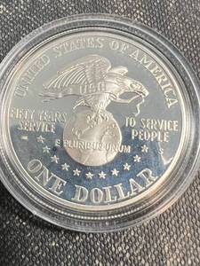 1991 US SILVER DOLLAR USO COMMEM IN AIRTITE