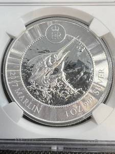 2017 CAYMAN ISLANDS $1 MARLIN MS70 NGC 1 TROY OZ .999 FINE SILVER