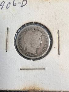 3 US BARBER DIMES 1906-D 1908-D 1909-D