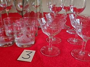 lot 31 image: #3 Lot Etched Scotch, Depression Glass, etc.