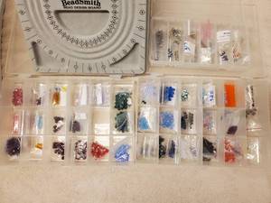 lot 46 image: Large Jewelry Making Kit, including a Beadsmith Design Board, many Swarovski crystals, silver fittings and expensive beads, etc. Comes with the storage containers shown.