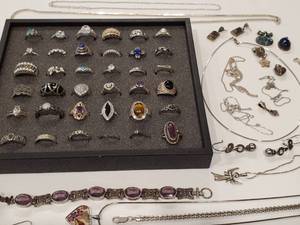 lot 51 image: ALL Sterling Silver Jewelry Lot, Rings, Necklaces, Bracelets, AND over 12 Troy Ounces of Scrap Sterling