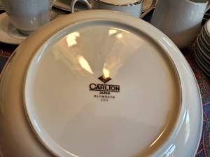 lot 134 image: Carlion China-Complete 8-Place Settings, CreamSugar, Platter, Serving Bowl, Excellent.