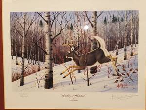 lot 149 image: Frightened Whitetail by Les Kouba, #4322500, 23 x 18 frame.
