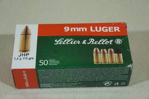 lot 132 image: 50 Sellier & Bellot 9mm Luger 115 Gr JHP Ammo