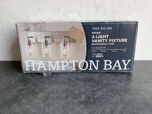 lot 36 image: Hampton Bay Regan 21 in. 3-Light Brushed Nickel Bathroom Vanity Light with Clear Glass Shades