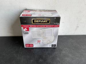 lot 37 image: Defiant 180 Degree Integrated LED Motion Sensor White Outdoor Twin Head Flood Light