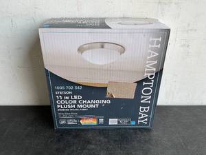 lot 38 image: Hampton Bay Stetson 11 in. 1-Light Brushed Nickel Selectable CCT LED Ceiling Light Flush Mount