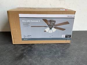 lot 43 image: Clarkston II 44 in. LED Indoor Oil Rubbed Bronze Ceiling Fan with Light Kit