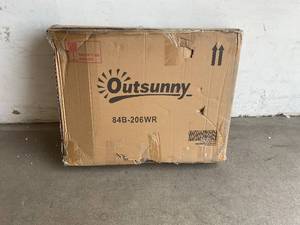 lot 58 image: Outsunny Black Frame 3-Position Metal Outdoor Chaise Lounge Beach Folding Chair with Ergonomic Design with Red Sling