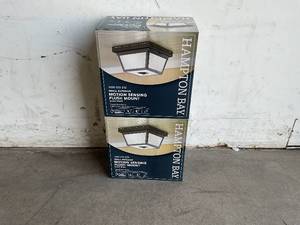 lot 106 image: LOT OF 2. Hampton Bay 360° Square 4-Light Black Motion Sensing Outdoor Flush Mount