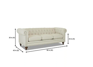 lot 1 image: Home Decorators Collection Blakely 95 in. Max Buff Natural Tweed Fabric 3 -Seater Chesterfield Sofa with Removable Cushions