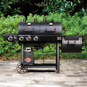 lot 5 image: Char-Griller Texas Trio 4-Burner Dual Fuel Grill with Smoker in Black