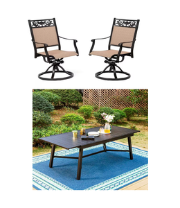 lot 12 image: LOT OF 8 CHAIRS AND 1 TABLE.  Laurel Canyon Outdoor High-Back Patio Swivel Dining Chairs Black AND PHI VILLA Black Rectangle Metal Patio Outdoor Dining Table with Extension