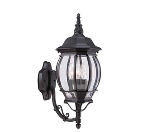 lot 31 image: LOT OF 2 Hampton Bay 20.25 in. Black 3-Light Outdoor Wall Lamp with Clear Beveled Glass Shade