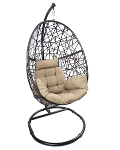 lot 65 image: LUCKYBERRY Egg Chair Outdoor Indoor Wicker Tear Drop Hanging Chair with Stand Color Cushion Brown