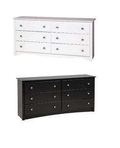 lot 74 image: LOT OF 2 Sonoma 6 Drawer Double Dresser for Bedroom, Black and White