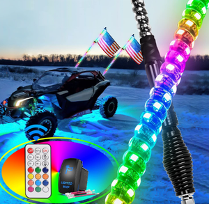 lot 105 image: Nilight 2PCS 6FT Spiral RGB Led Whip Light with Spring Base Chasing Light RF Remote Control Lighted Antenna Whips for Can-Am ATV UTV RZR Polaris Dune Buggy Offroad Truck