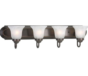 lot 109 image: Progress Lighting P2104-20 Alabaster Glass 4-Light Antique Bronze Vanity Light