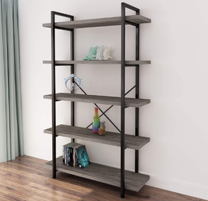 lot 115 image: 45MinST 5-Tier Vintage Industrial Style BookcaseMetal and Wood Bookshelf Furniture for Collection, Gray Oak