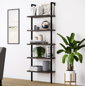 lot 131 image: Nathan James Theo Dark Walnut Brown 5-Shelf Ladder Bookcase or Bookshelf with Black Metal Frame