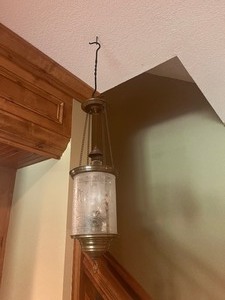 lot 41 image: Antique Glass Hurricane Hanging Lantern