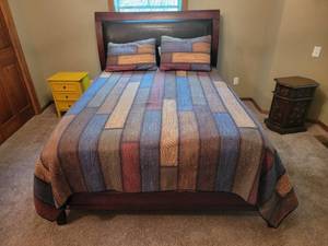 lot 35 image: Leather Cuison Slay-Style Full Bed Frame
