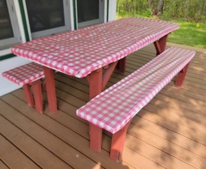 lot 58 image: Rustic Red Painted Picnic Table
