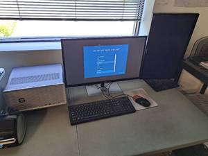 lot 1059 image: HP Computer System - Pavillion Computer Tower, AOC 27 Monitor, Keyboard, Mouse, Extra Samsung 23 Monitor