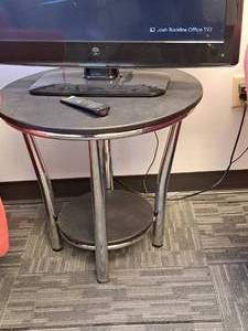 lot 1131 image: 24 Chrome Metal Round Office End Table 2-tier