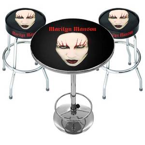 lot 157 image: Rocksax Marilyn Manson Red Lips Bar Set - High Top Table and 2 Bar Stools