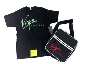 lot 394 image: Virgin Records Logo Messenger Bag and T-Shirt (Size X-Large)