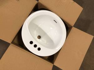 lot 20 image: Glacier Bay Drop-In Bathroom Sink in White  Customer Returns See Pictures