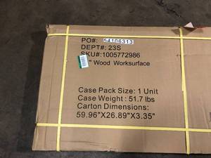 lot 36 image: Husky 56 in. Solid Wood Work Surface for Heavy Duty Welded Steel Garage Storage System Customer Returns See Pictures