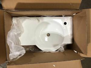 lot 37 image: Chateau 29.31 in. Right Side Faucet Wall-Mount Ceramic Rectangular Bathroom Vessel Sink in Glossy White by Swiss Madison  Customer Returns See Pictures