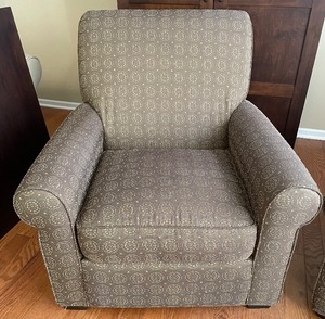 lot 8 image: Pair of Upholstered Brown Patterned Chairs