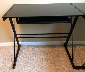 lot 37 image: Black Corner Desk with Tempered Glass Top